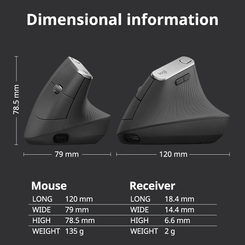 LOGITECH-Souris MX Verticale Bluetooth, Ergonomique, USB, 2.4GHz, Gaming