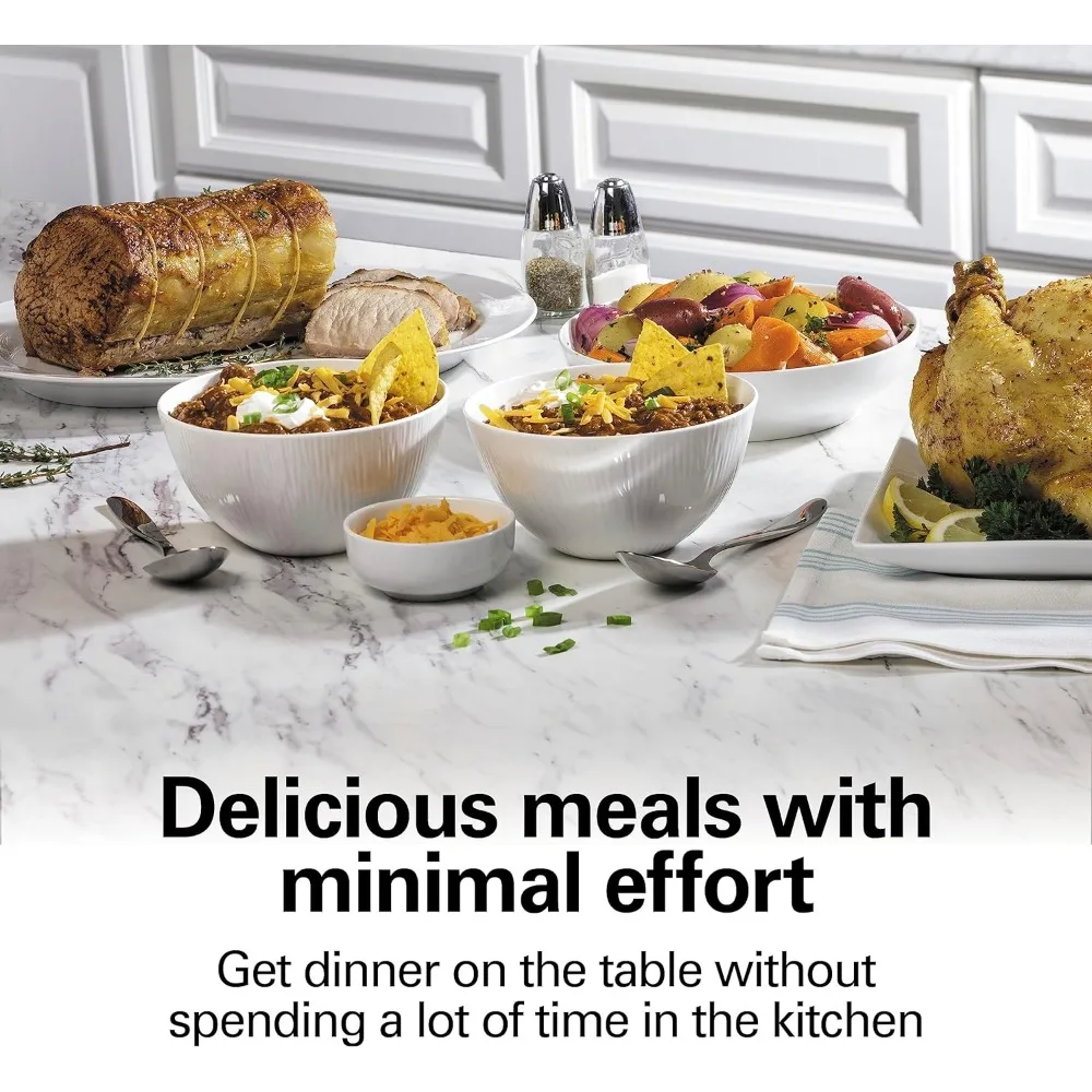 6-Quart Slow Cooker with 3 Cooking Settings, Dishwasher-Safe Stoneware Crock & Glass Lid, Silver, Multi-functional Pot 2