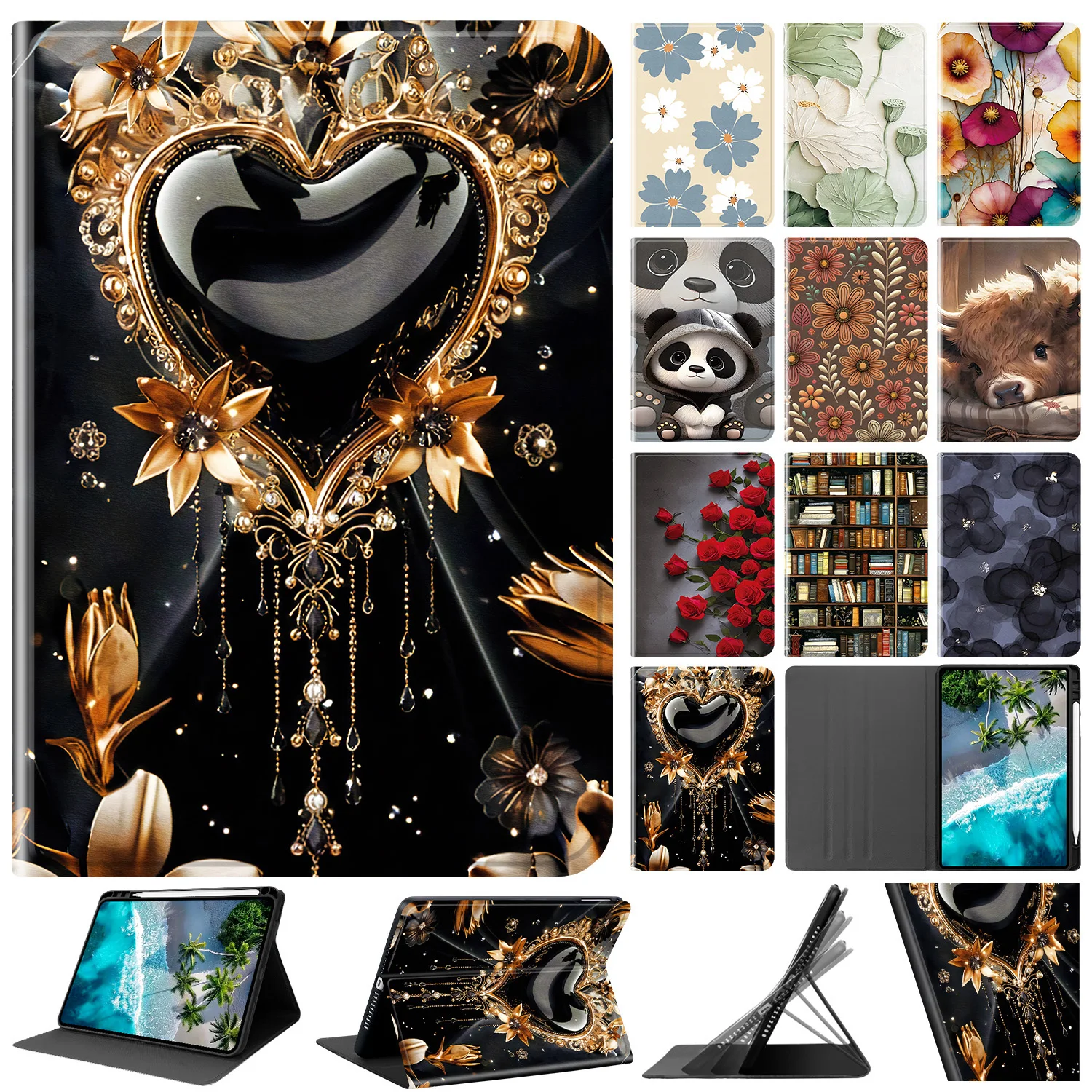 Premium Tablet Cover with Pen Holder and Folding Stand, Compatible with Various Models