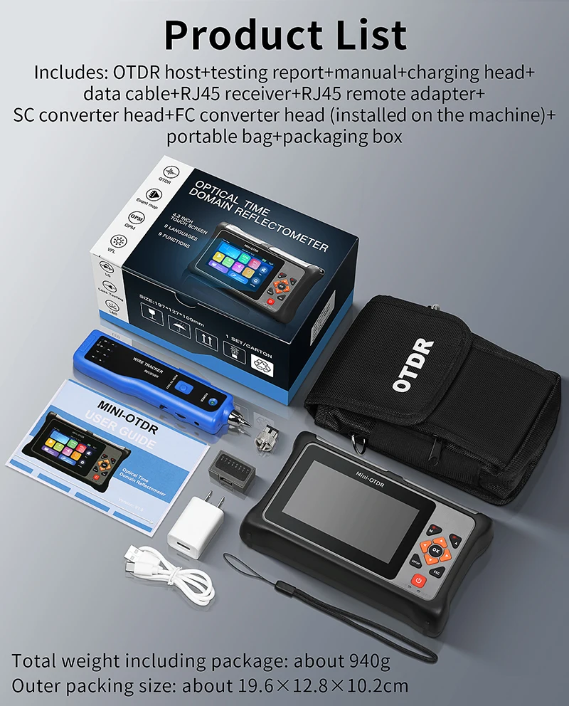 KP800 Mini-OTDR 100KM 1310/1550nm Fiber Optic Cable Tester Optical Time Domain R