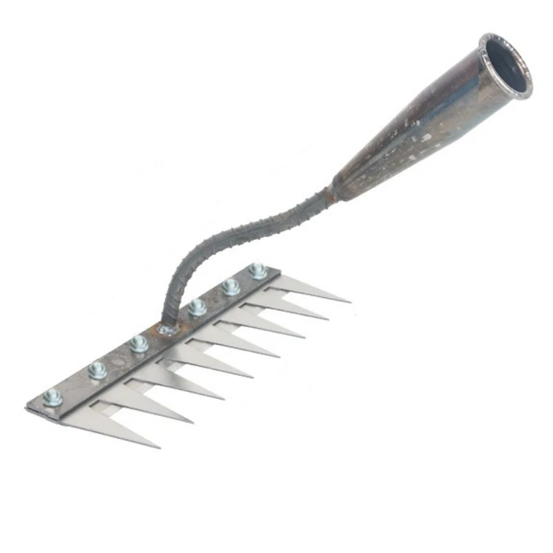 Multi-Teeth Iron Gardening Rake and Soil Loosening Tool