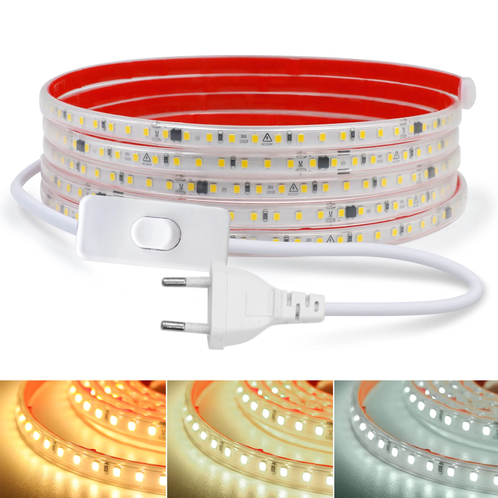 

10cm Cuttable LED Strip Light with IC 220V Dimmable 2835 120LEDs Flexible LED Tape Ribbon Waterproof Stripe Lamp Adhesive Tape