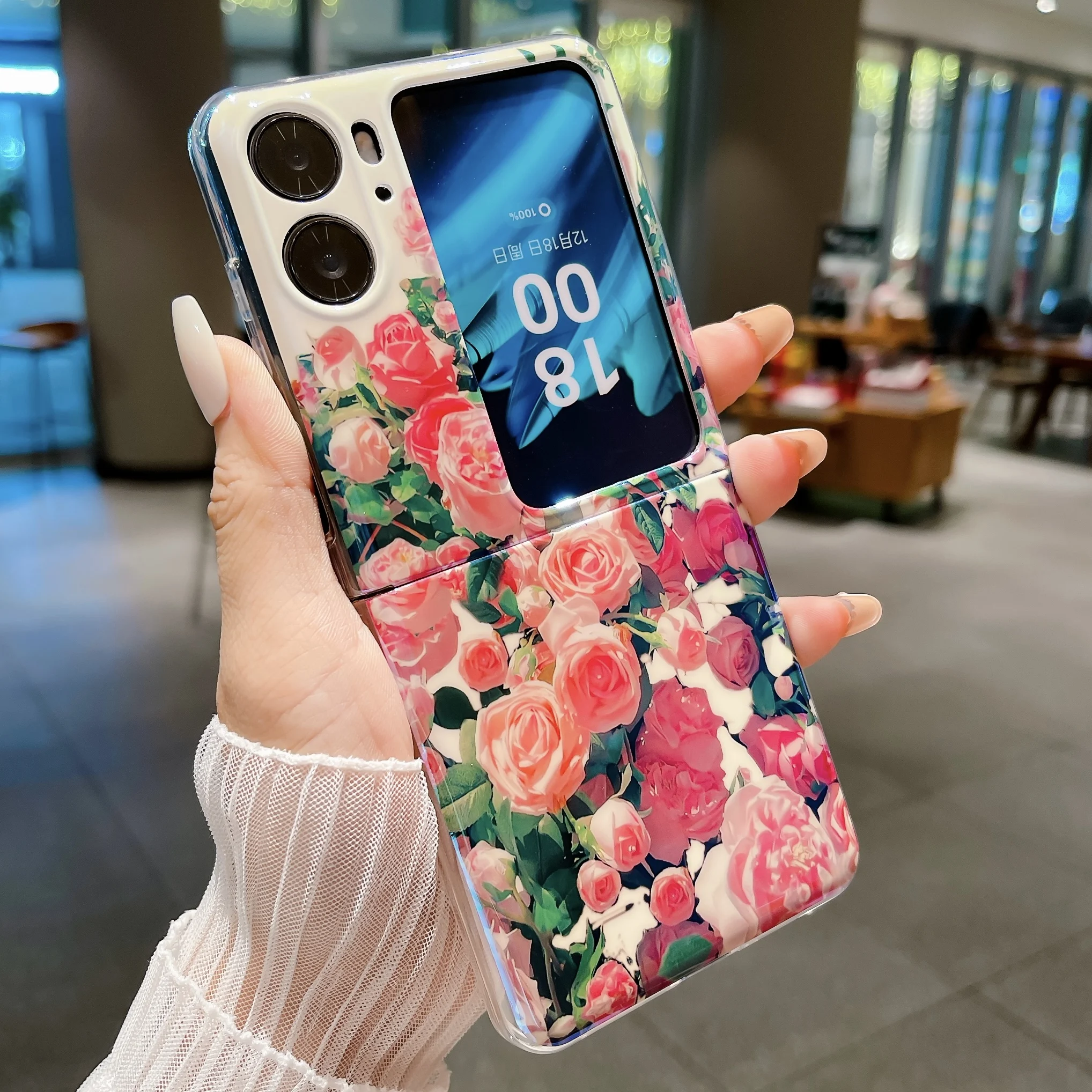 Coreano Blu-Ray Rose Flowers Pattern Full Screen Varie Cover Posteriore Antiurto Per Oppo Find N2 Flip Cover