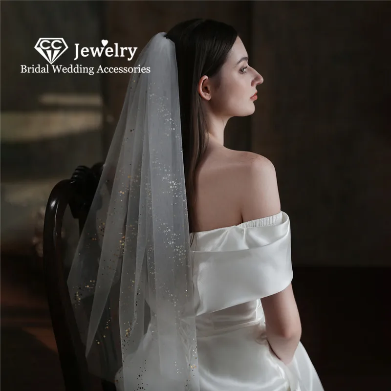 

CC Trendy Veils Women Hair Accessories Wedding Hairwear Bridal Headdress Engagement Jewelry Elbow Length Veil With Combs V854