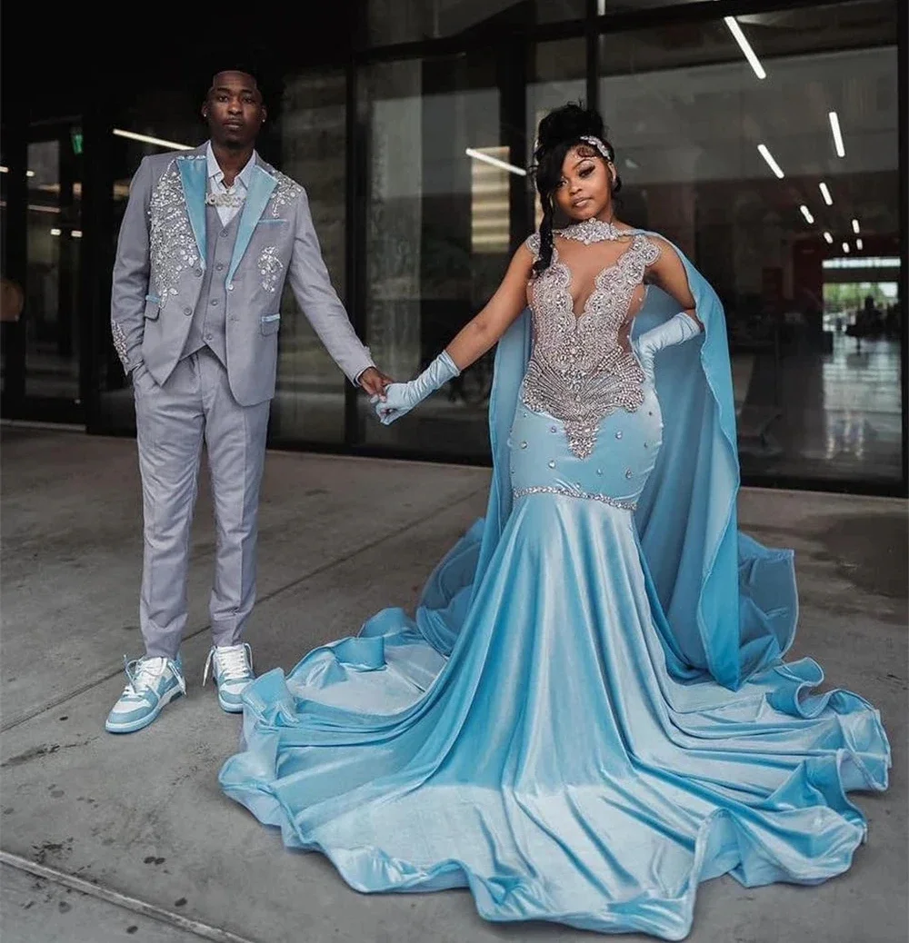 Sequins Long Prom Dresses For Black Girls Sparkly Beaded Birthday Party Dresses African Evening Gown Robe De Customized