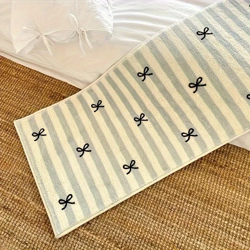 Bowknot Floor Mat Minimalist Carpet Non-slip Foot Mats Bedroom Long Carpets Bow Cute Home Decoration Girls Children Room Rug