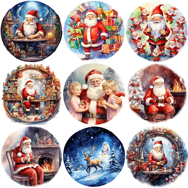 12Pcs/Pack Round Christmas Sticker DIY Craft Scrapbooking Album Junk Journal Decorative Stickers