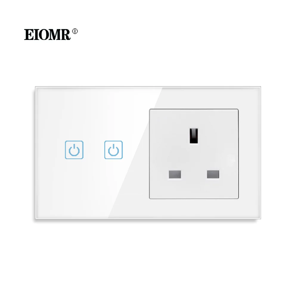 Eiomr France Interruttore Sensore Tattile Con Presa Pannello In Cristallo 110 ~ 250V 16A Presa A Muro Con Interruttore Luce Miglioramento Domestico