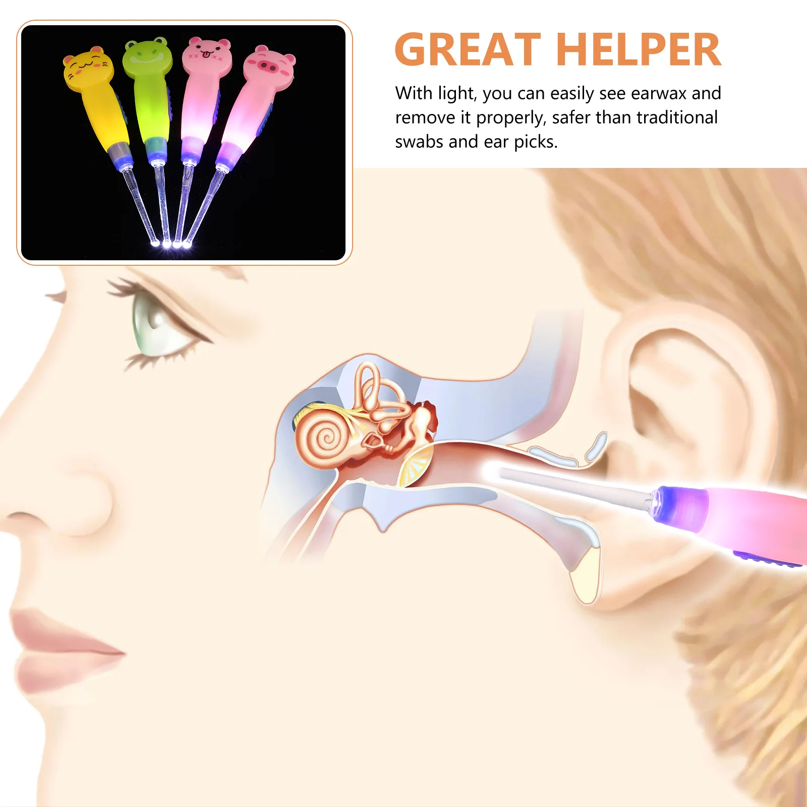 4 Pcs Animal Light Ear Spoon Baby Cleaner with Lights Wax Removal Tool Abs Kids Earwax Cartoon Cleaning 6