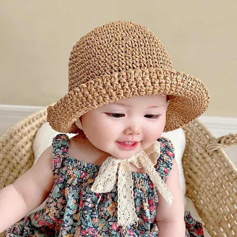 Summer Baby Hat Straw Baby Girl Cap Fashion Lace Bow Beach