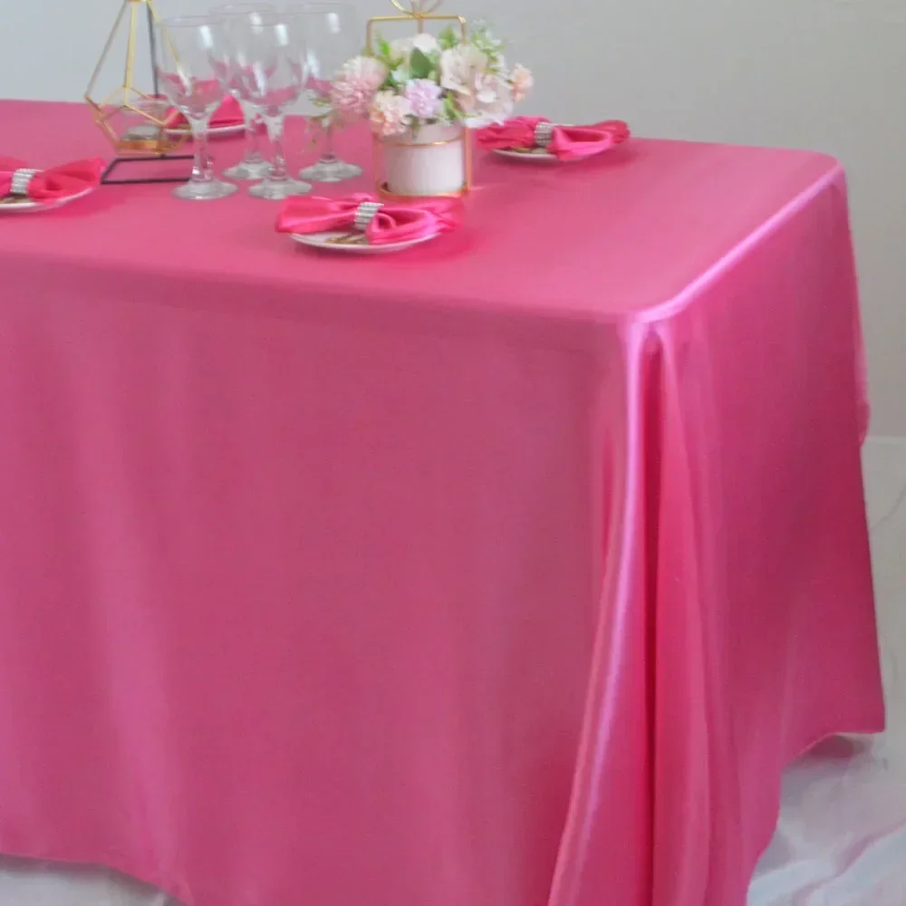 Reusable Satin Tablecloth Wedding Mariage Party Decoration Polyester Picnic Countryard Birthday Christmas Table Cloth White/Blue 4