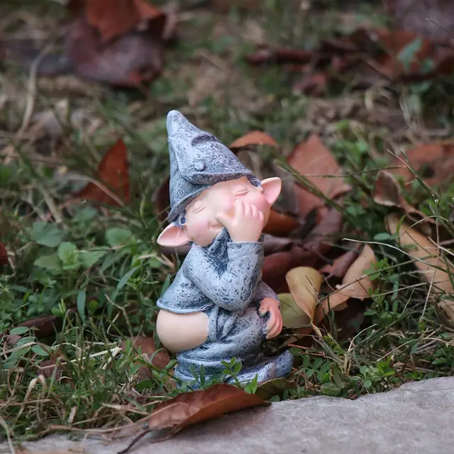 Gyanta Otthoni Dekoráció Csintalan Törpe Szobrok Elf Pooping A Figura Miniatűr Szobor Gnóm Szoborok - Image 5