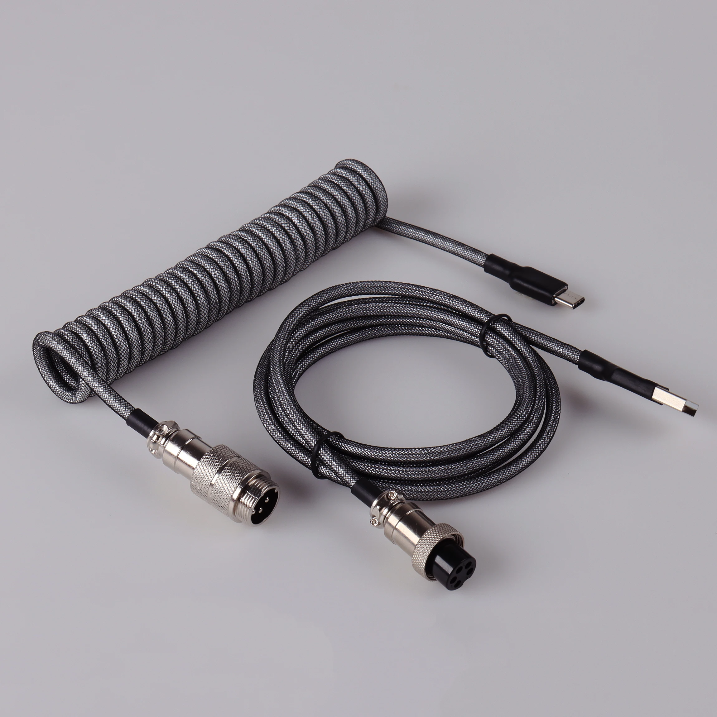 Lano-espiral Cabo do Teclado Usb Preto Enrolado Usb tipo c Conector do Aviador do Metal Cabo do Teclado do Jogo Gx16