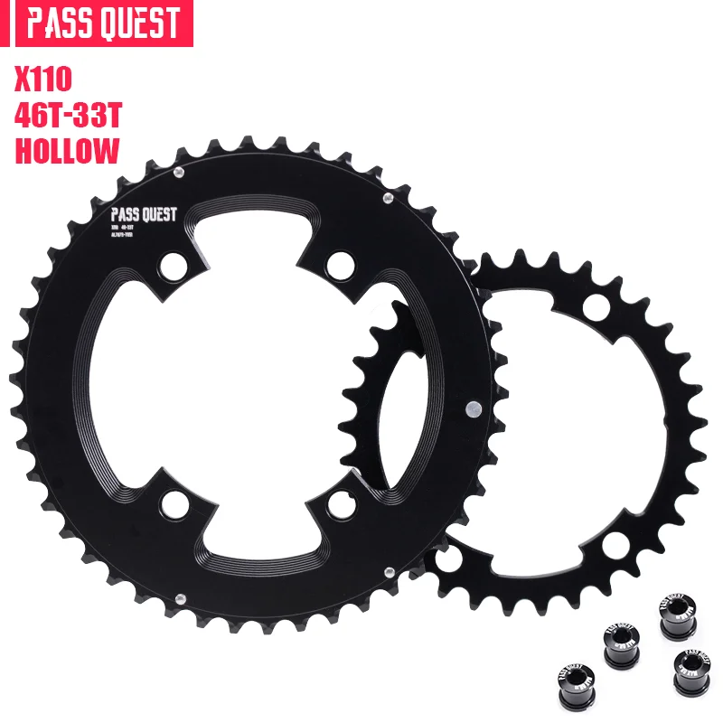 PASS QUEST チェーンリング 52-36T ブラック PASS QUEST-ラウンドナローワイドチェーンリングチェーン、チェーン