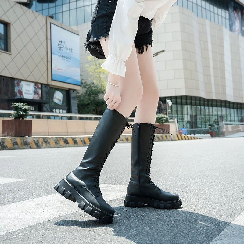 Aphixta 2025 Winter Shoes Women's Long High Boots Brown PU Leather Knee High Boots Female Fashion Lace Up Platform Botas Mujer S7287377fe7154496ab33b7328898d49eD