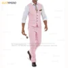 Linen Suit for Men Casual Slim Fit Ivory Suit Vest Pants Set 2 Pieces New Business Summer Prom Wedding Tuxedos for Men Groomsmen 4