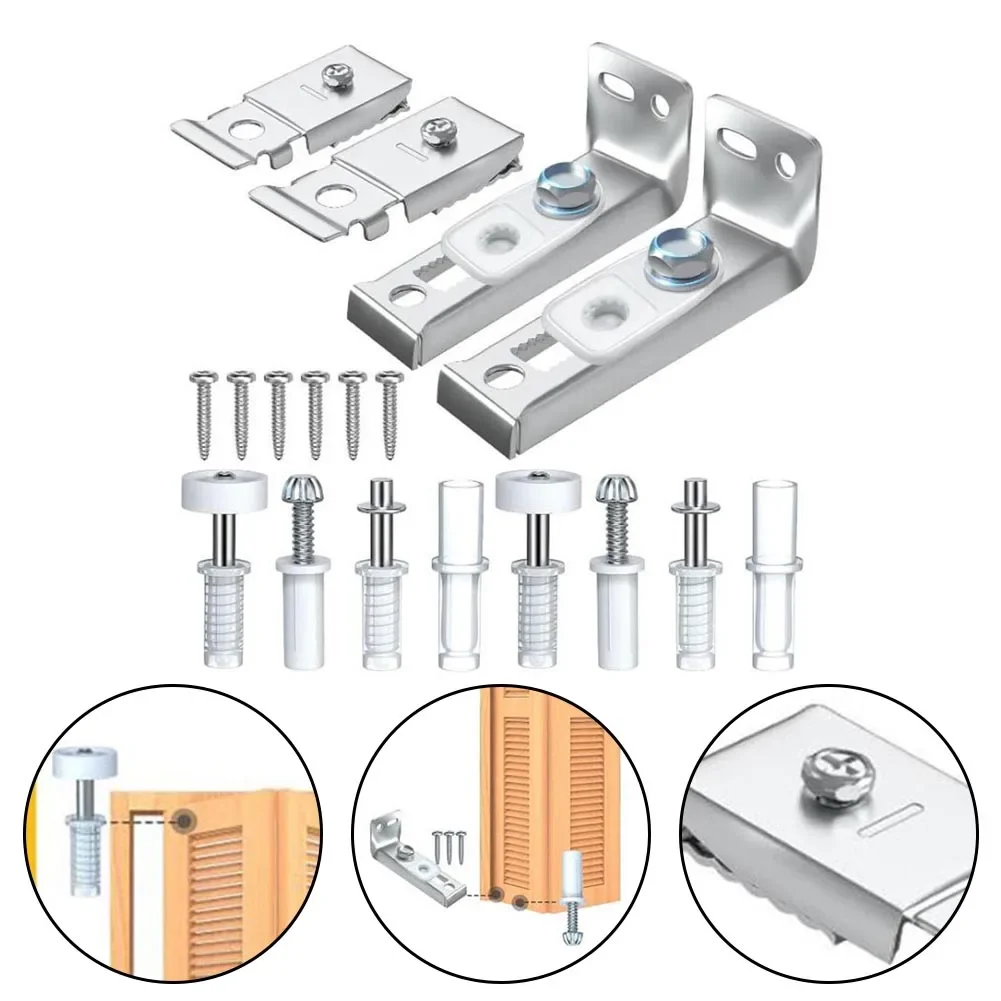 Sliding Barn Door Hardware Kit 2set Closet Bi-Fold Door Hardware Cabinet Rail Set Replacement Parts Hinge Floor Guide