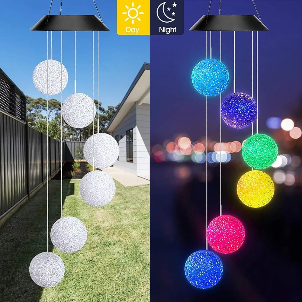 LED Solar Crystal Ball Wind Chime Outdoor, Waterproof Hanging Wind Chime with Auto Changing Color for Patio, Yard & Garden Decor