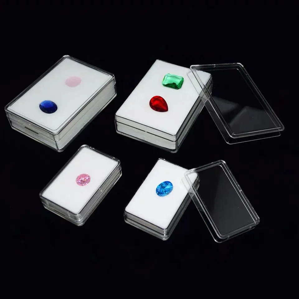 Diamond Box 10Pcs Transparent Cover Long Strip Gem Box Memory Mat White Black Acrylic Display Case Gemstone Packaging Organizer