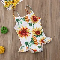 Toddler Baby Girls Swimsuit Summer Sleeveless Sling Sunflower Print Ruffle Beachwear Infant Cotton Swimwear Bikini Bathing Suit 3