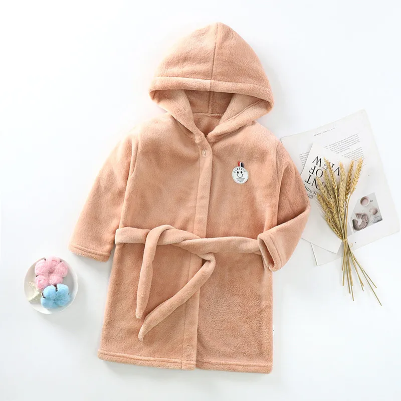 Kids Bathrobe Children's Nightgown Flannel Baby Baby Boys And Girls Thick Coral Fleece Pajamas Autumn And Winter Bathrobe