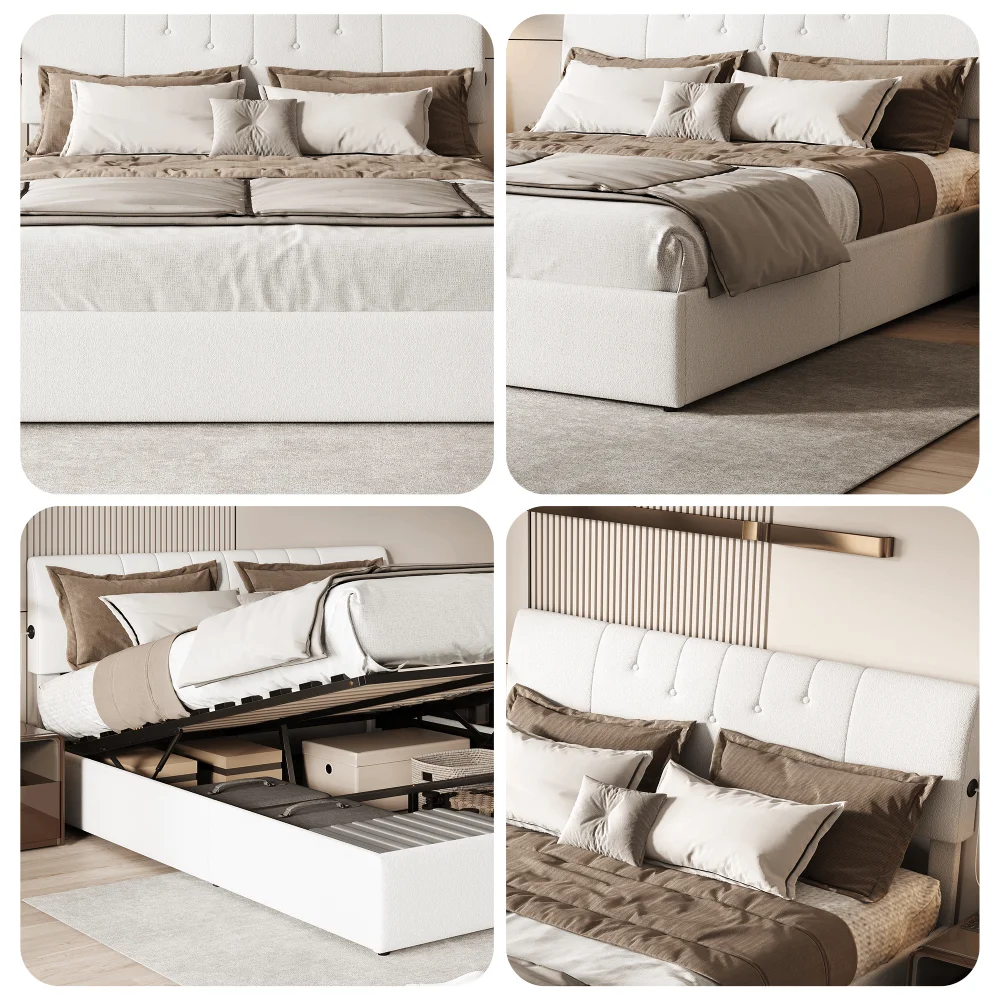 Anajqaqia Upholstered Storage Bed with USB Charging Port, Size: 140x190cm/140x200cm/160x200cm, Modern and Simple Style