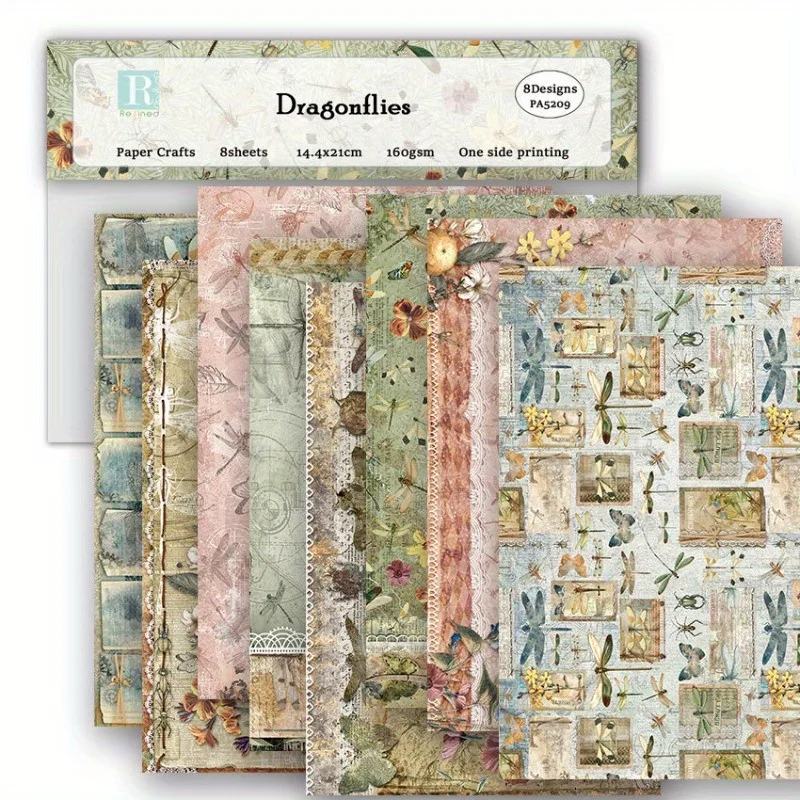 8pcs Scrapbook Paper Pad Assorted Pattern Decoupage Cardstock Paper Single-Sided Vintage Scrapbooking DIY Cardmaking Supplies - 6
