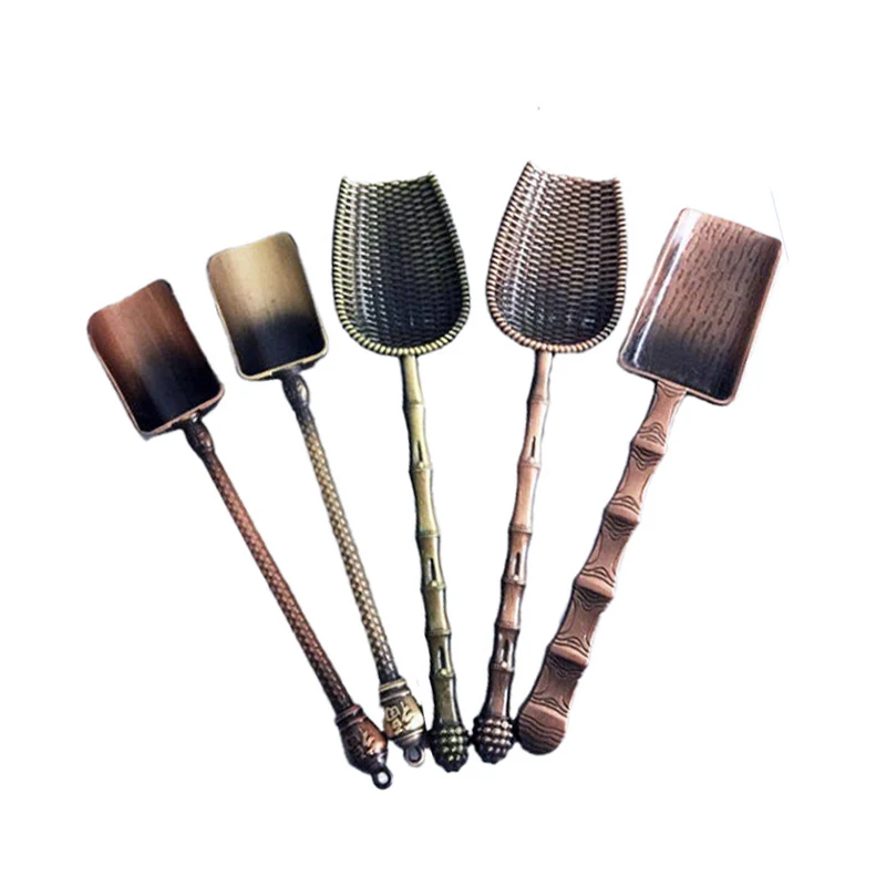 Tea Spoons Camping Utensils Set Retro Metal Chinese Tea Scoop Spoon Teaspoon Tea Set Shovel Leaves Chooser Holder Ceremony Utensils Accessories Tool