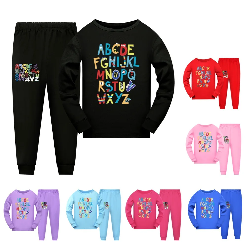 

Children Full Sleeve Cotton Pajamas Sets Boys Girls Alphabet Lore Sleepwear Kids Pyjamas Teens Pijamas Homewear Nightwear