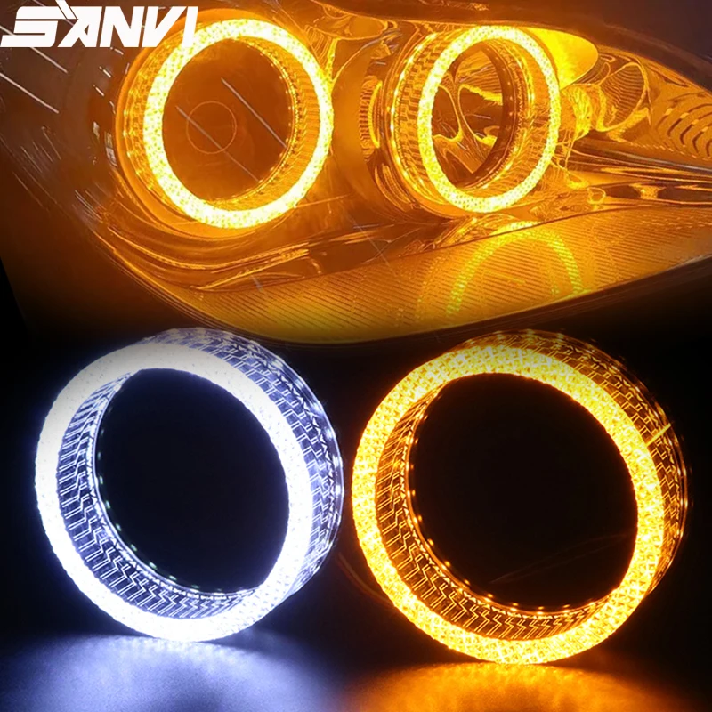 

SANVI 3'' Round Crystal Angel Eyes Halo Rings White Yellow DRL LED Tuning for Car Headlight Upgrade Bi LED Xenon Projector Lense