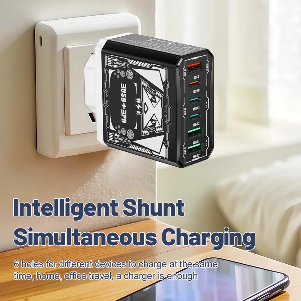 6 in 1 3USB 3PD Charger QC3.0 Fast Charging Quick Charger For iPhone Samsung Xiaomi Mobile Phone Charge Adapter EU/US/UK Plug