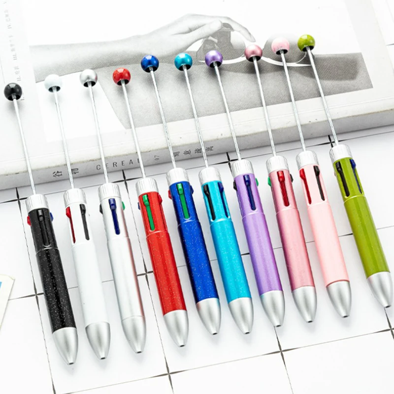 

DIY Four-Color Beaded Ballpoint Pen Cute Beaded Pen Cartoon Retractable Rollerball Pen Student Stationery Office School Supplies