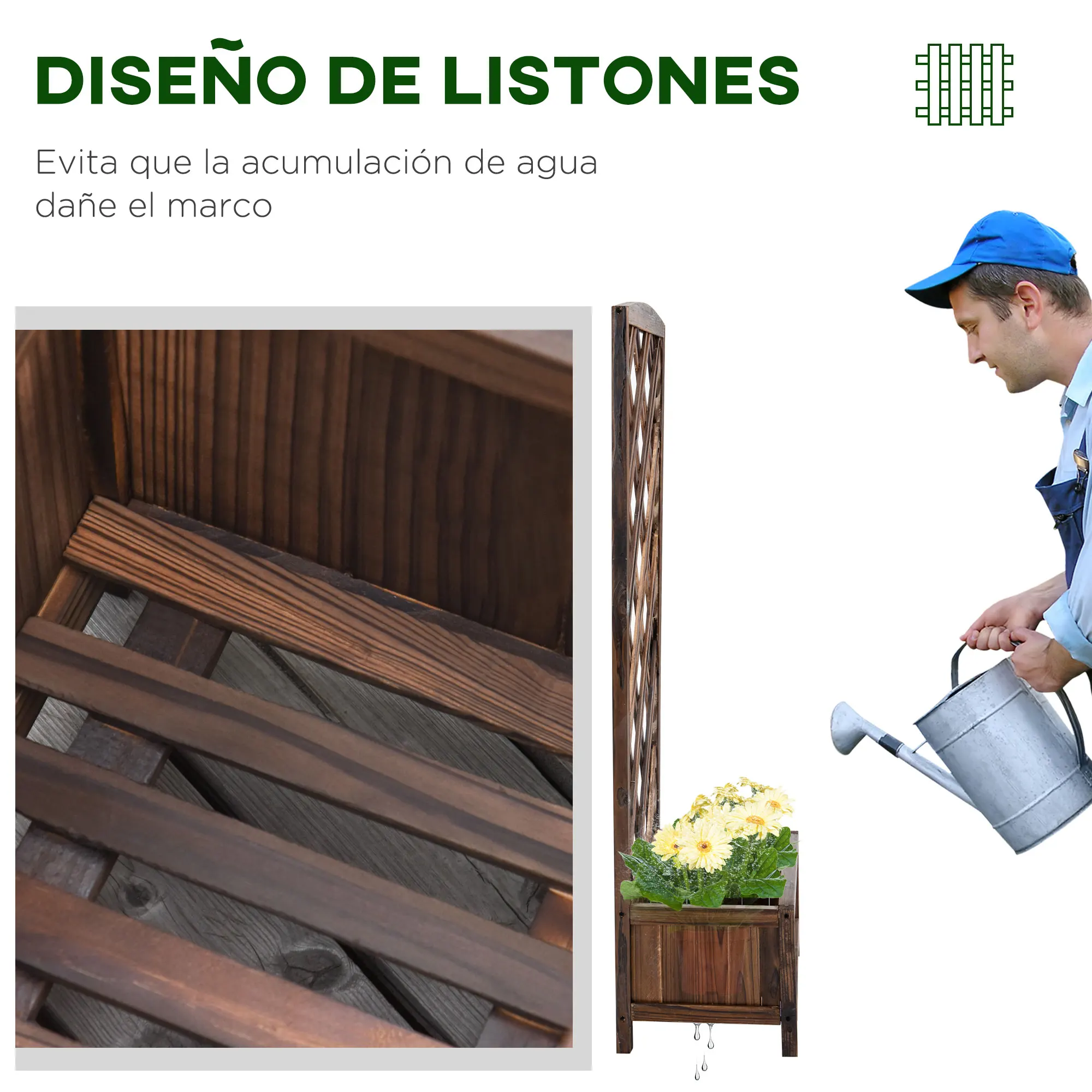 Outsunny Jardinera con Celosía de Madera para Enredaderas Cultivo de  Plantas para Patio Terraza 90x45x183 cm Natural