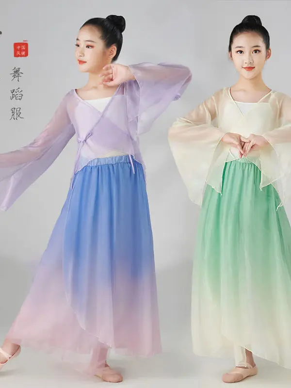 

Children's Classical Dance Practice Suit Chinese Style Girl Dance Performace Costume Gauze Ethnic Dance Clothing