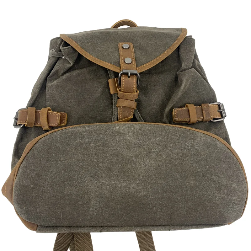 Waxed Canvas Vintage Backpack Men Bag Waterproof Outdoor Travel Flap Pocket Drawstring Large Computer Laptop Bagpack School Bags