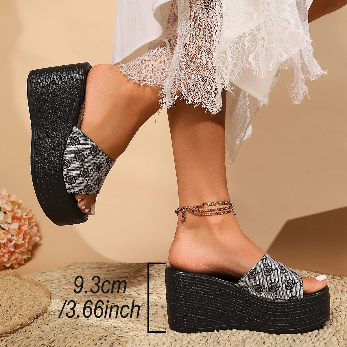 Women Wedges Slippers 2025 New Summer Beach Platform Sandals Fashion Weave Slippers Women High Heel Slippers Slides Women — view 4