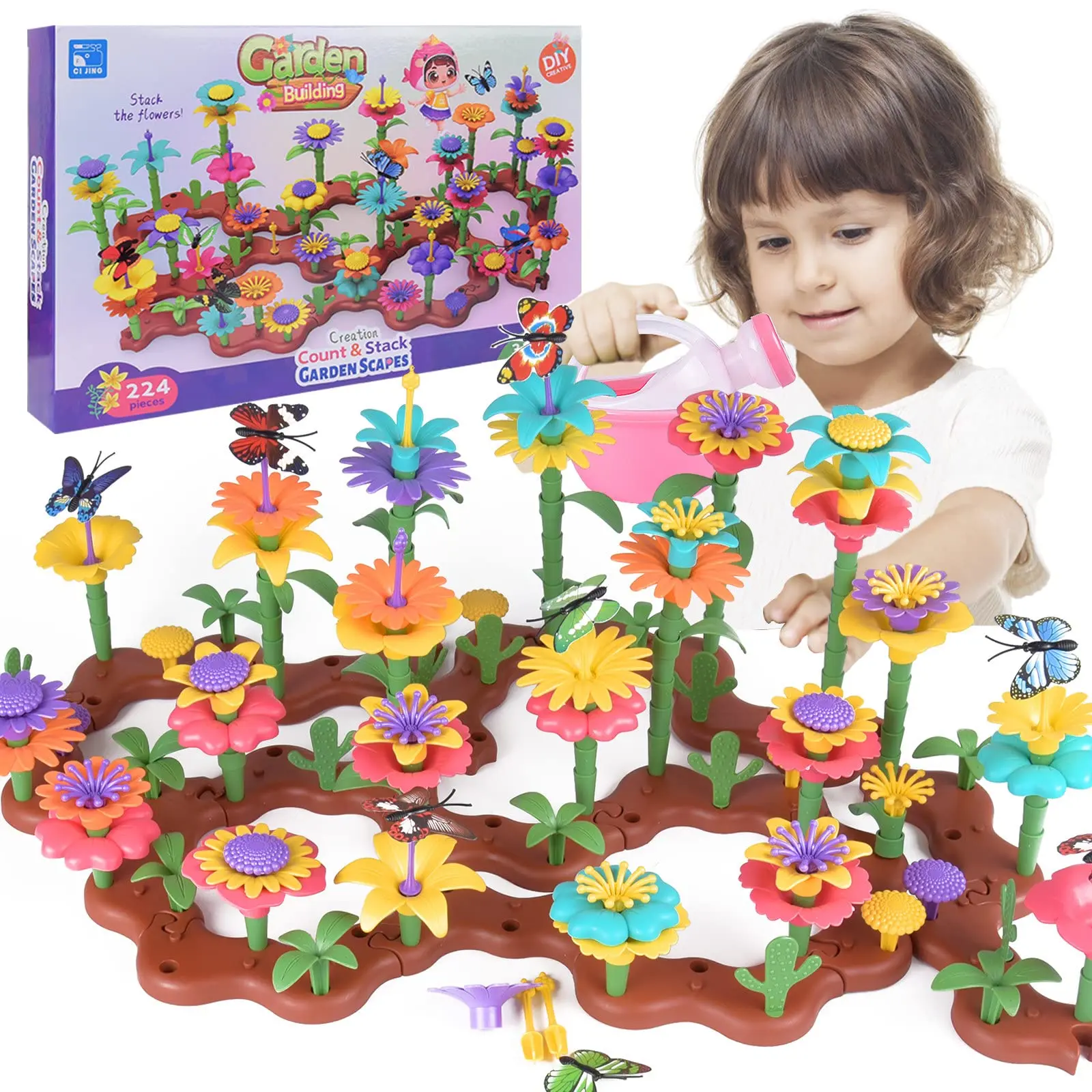 54pcs-144pcs-224pcs DIY Flower Garden Building Toys, Growing