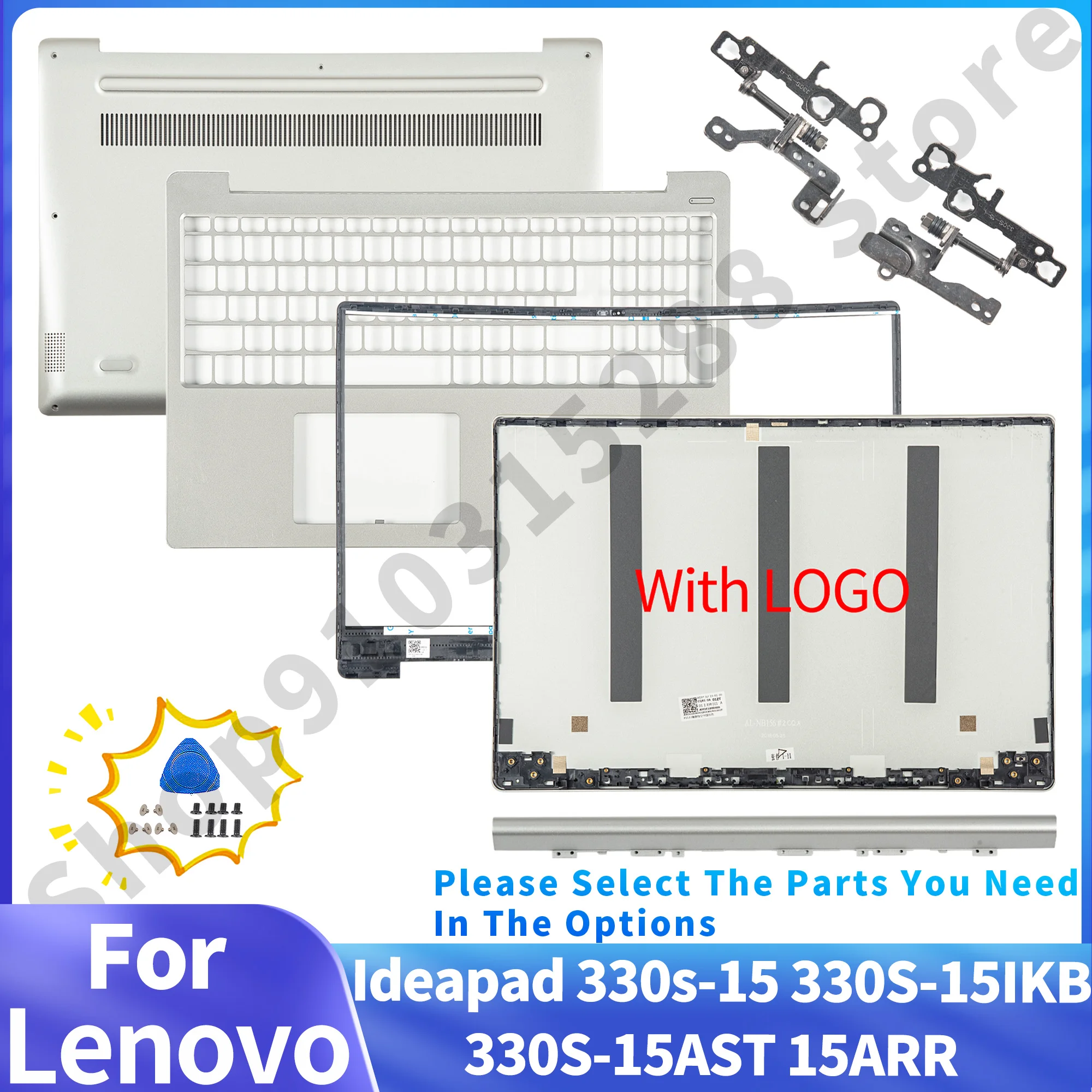 

LCD Back Cover For Lenovo Ideapad 330s-15 330S-15IKB 330S-15AST 15ARR Bezel Bottom Case Hinges Original Lid Replacement Silver