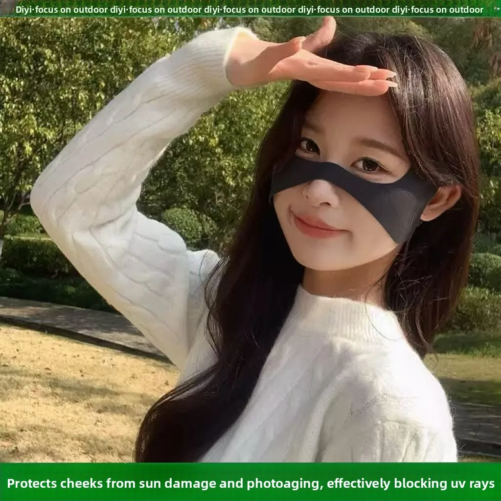 통기성 좋은 아이스 실크 심리스 보우 선 마스크, 자외선 차단 페이스 커버 (골프, 사이클링, 야외 스포츠용), 시원하고 편안한 착용감