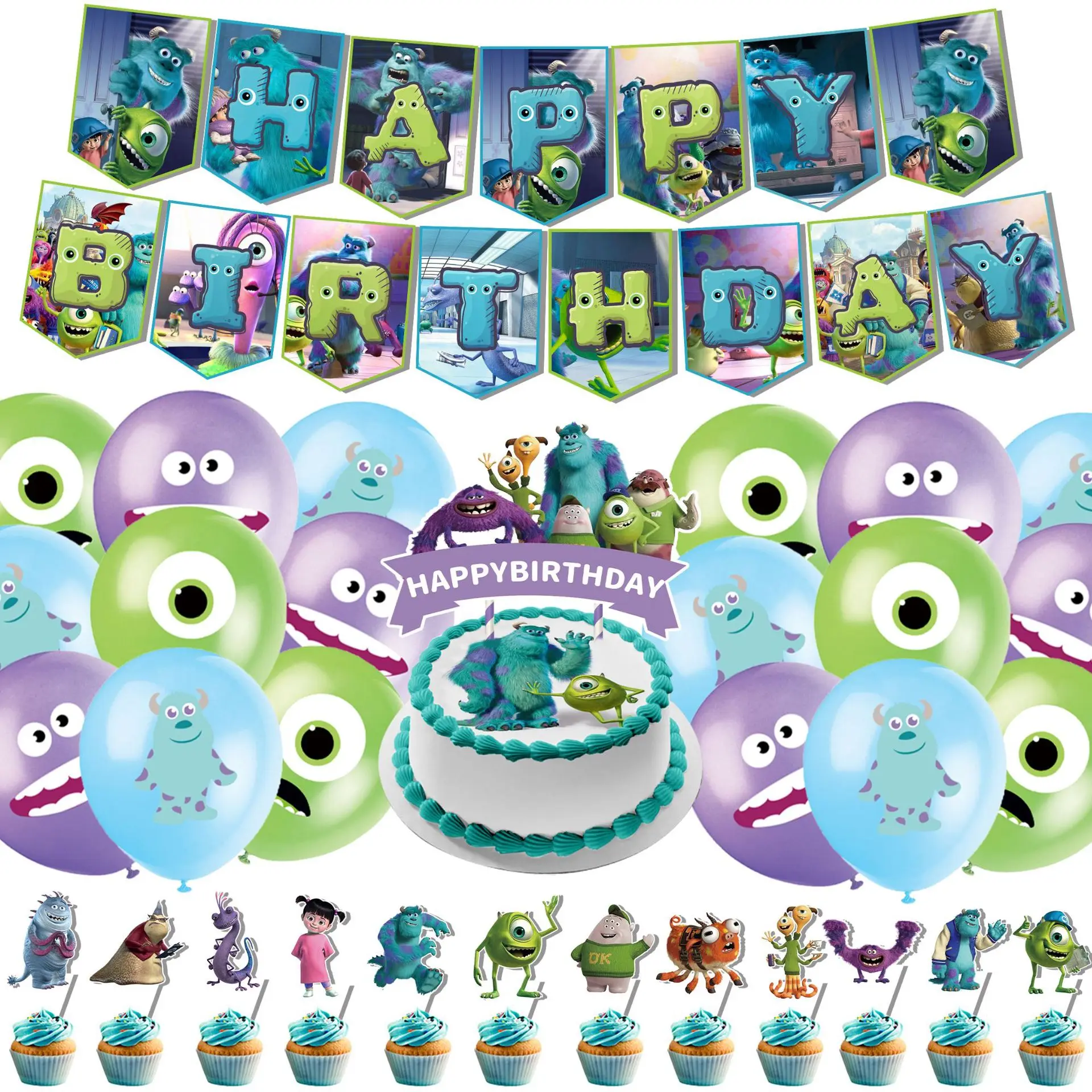 

New Monsters University Theme Birthday Party Decoration Supplies Pull Banner Cake Flag Balloon Set Baby Shower Kid Girl Boy Gift