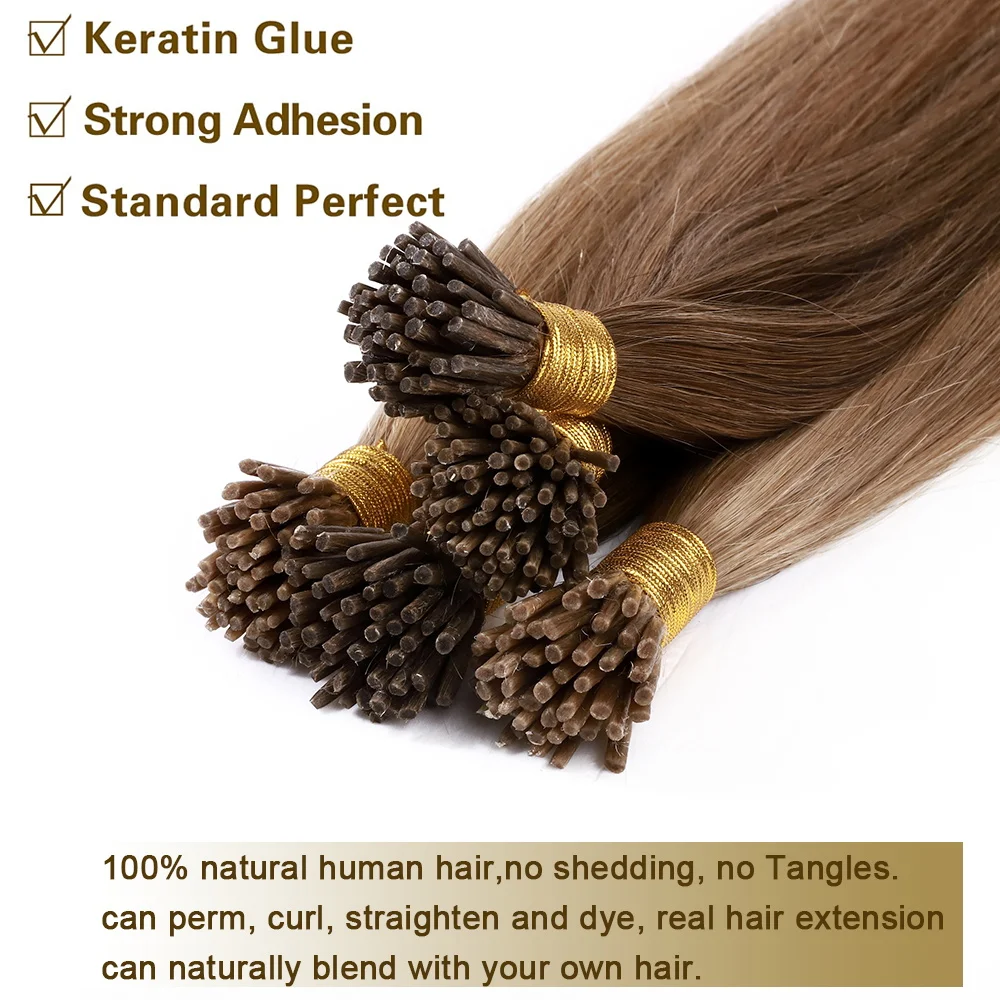 Straight Natural Fusion Hair Extensions I Tip Human Hair Extensions 50pcs/Set Keratin Capsules Blonde Color 1g/Strand 50g