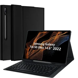 Premium Bluetooth Keyboard Case for Samsung Galaxy Tab S8 Ultra 14.6-inch Tablet (Black A)