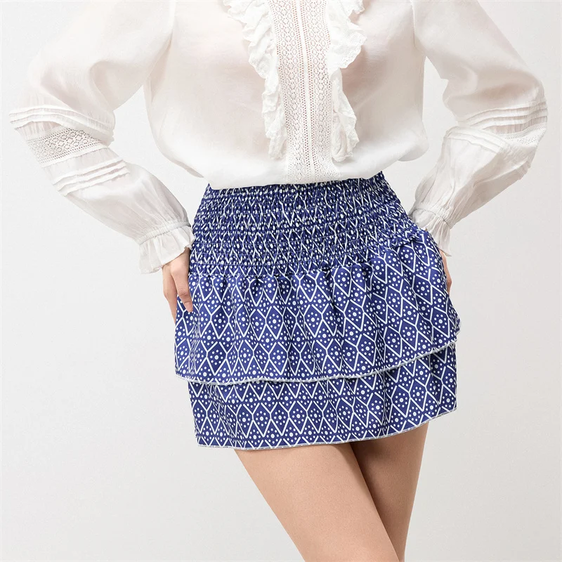 Minifalda de verano para mujer, con estampado floral, elástica, de cintura alta, con volantes escalonados, faldas cortas de corte A, faldas para salir, ropa de calle