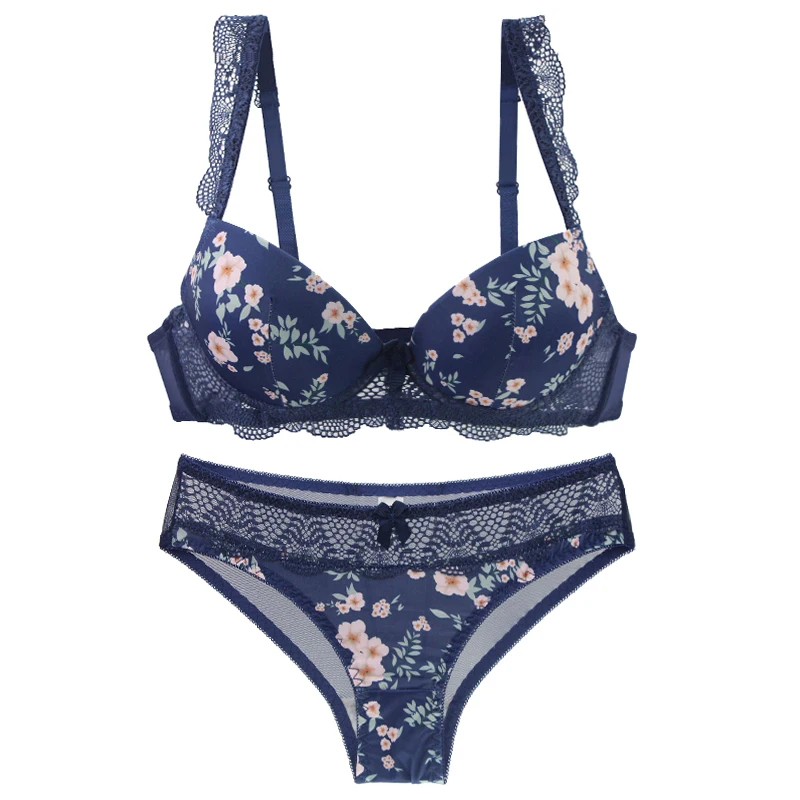 2022 neue Sexy 70 75 80 85 90 95 BCDE Tasse Frauen Floral Bh & Slip Sets Push-Up Bogen unterwäsche Weibliche Dessous_voghion.com