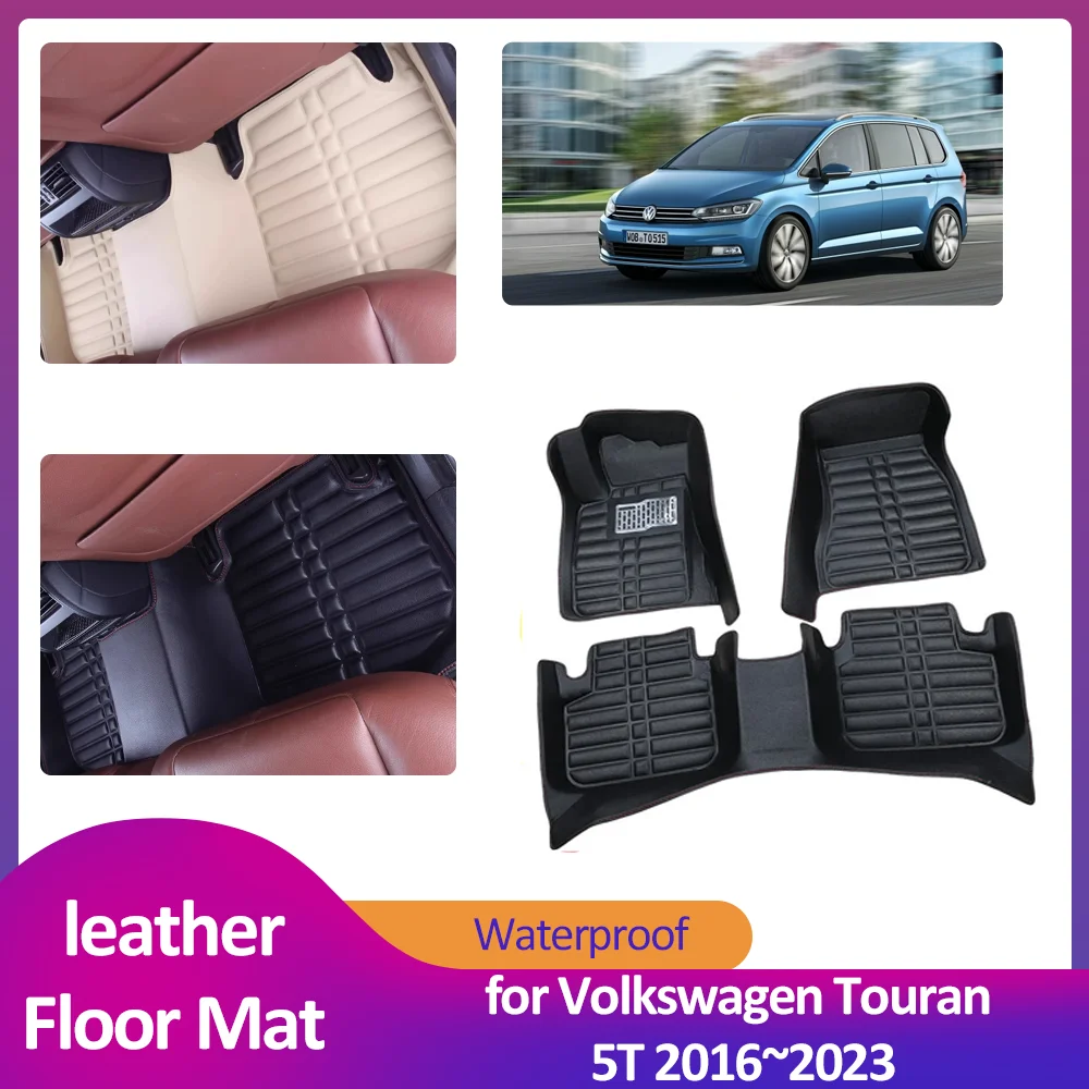 

Car Floor Mat for Volkswagen VW Touran 5T 2016~2023 2017 2018 2019 Leather Foot Inner Liner Carpet Pad Custom Cover Accessories