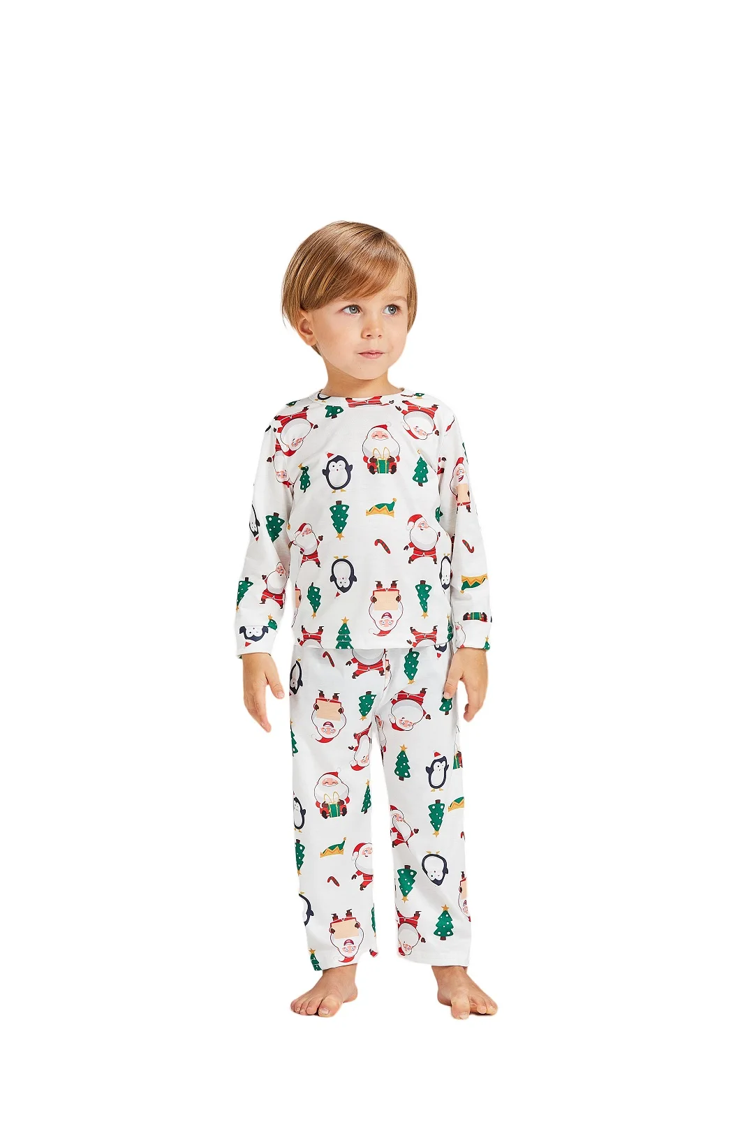 thumbnail image 1 of Conjunto de pijamas navideños para niños 2022, Papá Noel, pingüino, árbol de Navidad, ropa de dormir para niños, 2 piezas, tops + pantalones, ropa de bebé, pijamas, 1 of 3