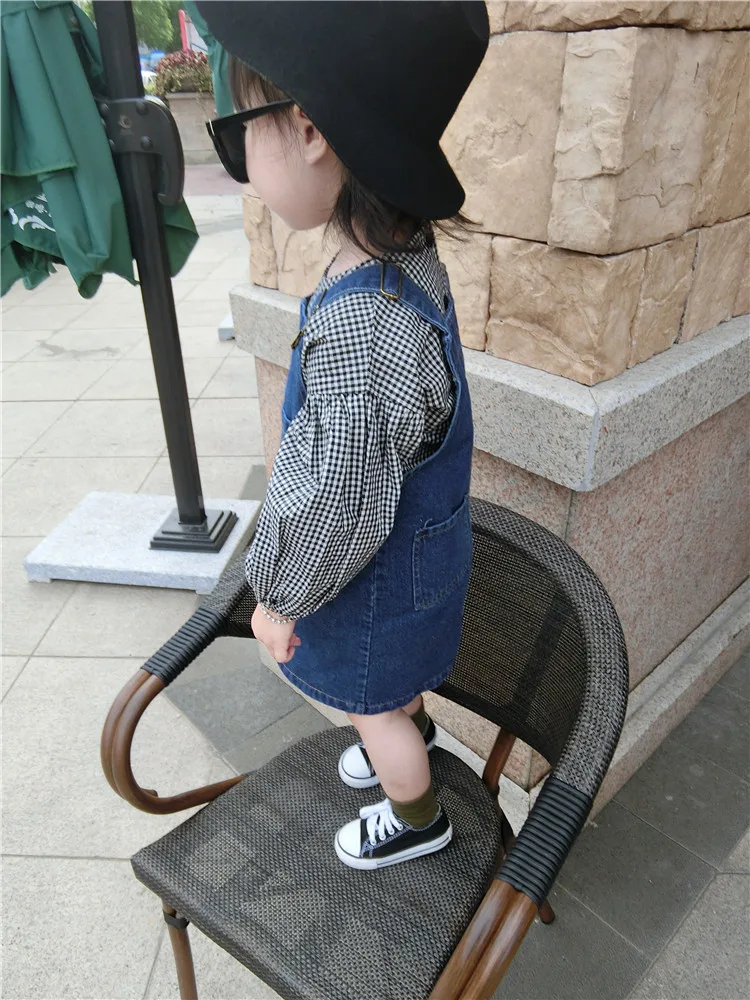 Girls Dress New Girls' Denim Strap Baby Dress Cotton Toddler Girls Spring Summer Autumn Sleeveless Pocket Front Short Dress 2-10Y
