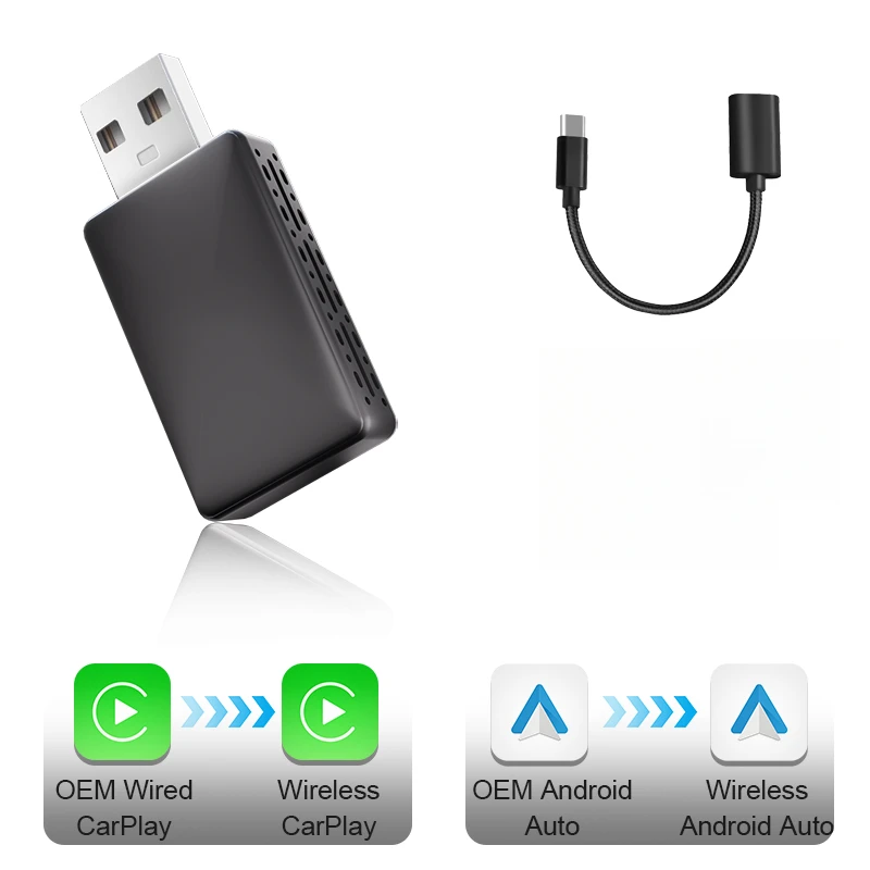 Adaptador Inalámbrico 2 en 1 para CarPlay 2026, Dongle de Conexión por Cable a Inalámbrica para Apple y Android Auto, Plug and Play, Accesorio Universal para Automóvil 4