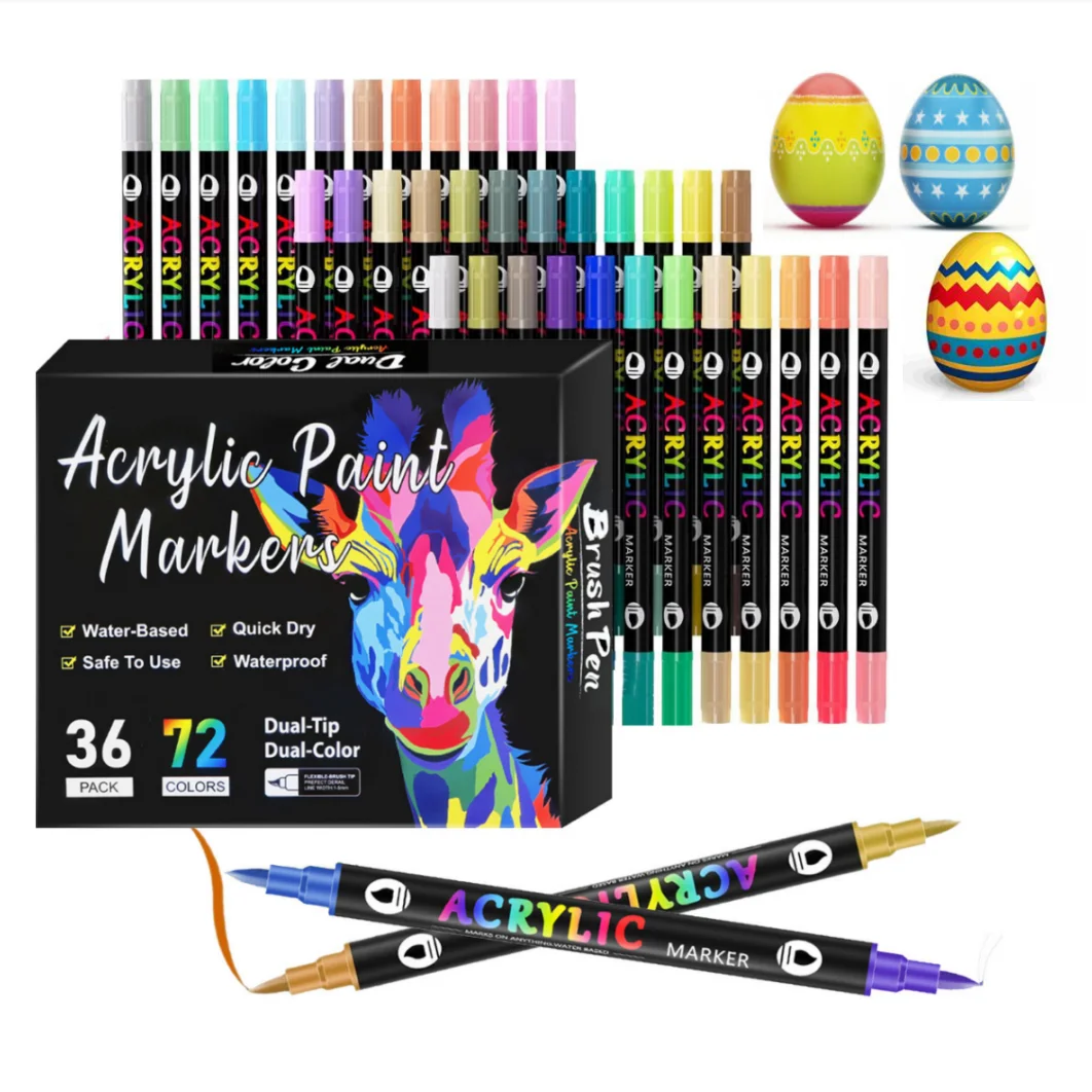 12/24/36개, 듀얼팁 듀얼컬러 아크릴 마커, 암석 페인팅, 캔버스, 목재, 세라..