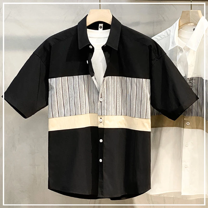 2024 New Summer Hong Kong Style Trendy Pi Shuai Fashionable Polo Collar Colored Loose Casual Simple Short Sleeved Shirt for Men